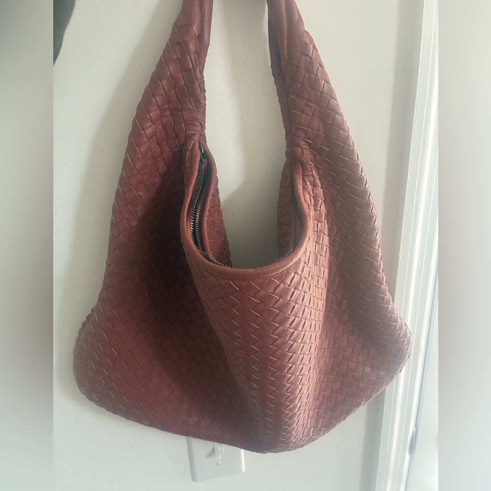Bottega Veneta Reddish Pink Woven Leather Hobo Bag
